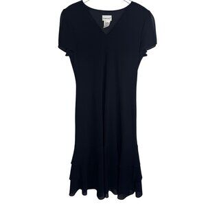 Vintage Fashion Bug Black Tiered Hem Short-Sleeve VNeck Dress Whimsigoth Size 14